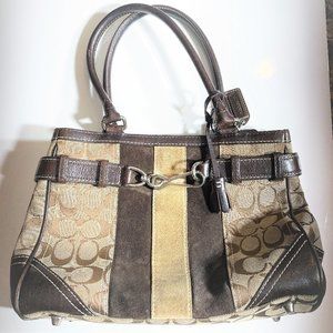 Purse, Coach Signature Canvas Hampton Bag E05Q with Suede Detail